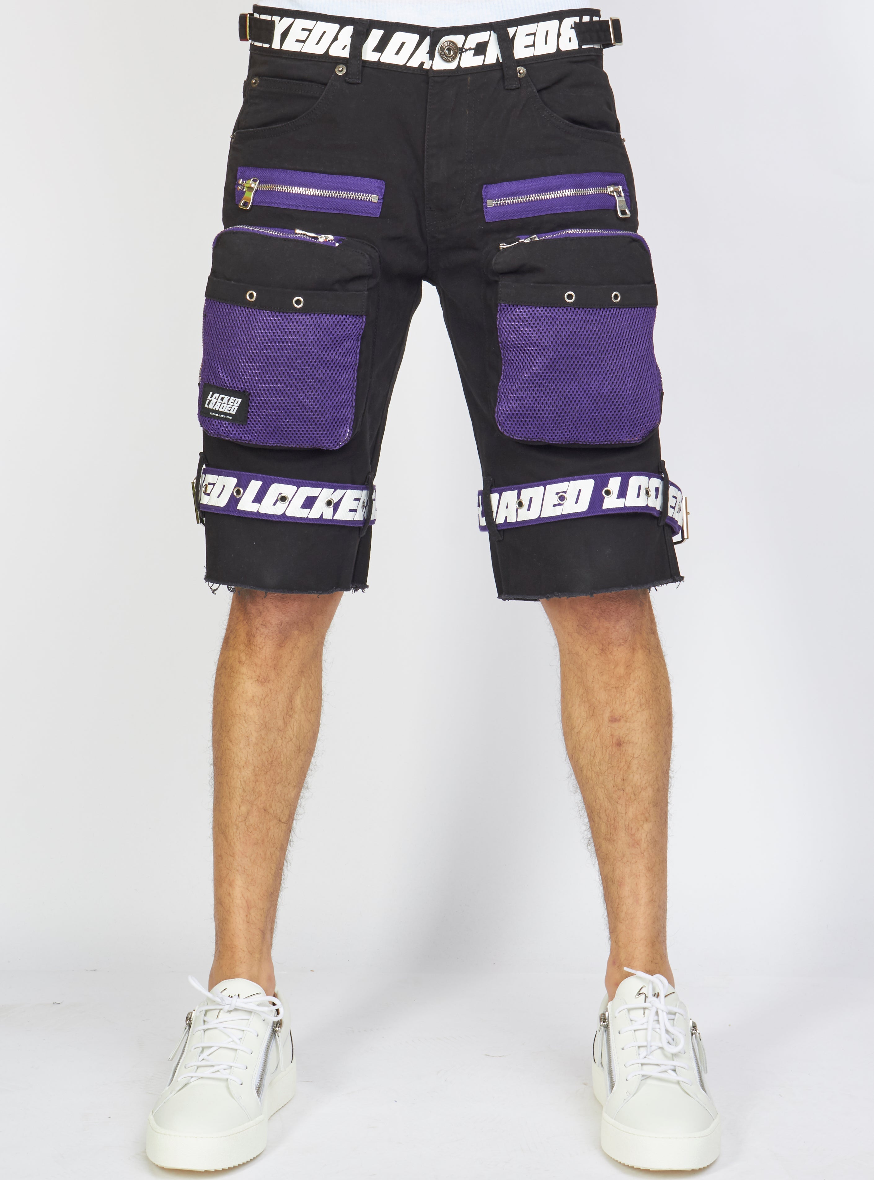 LNL Shorts - Strapped - Black and Purple - LDS421102