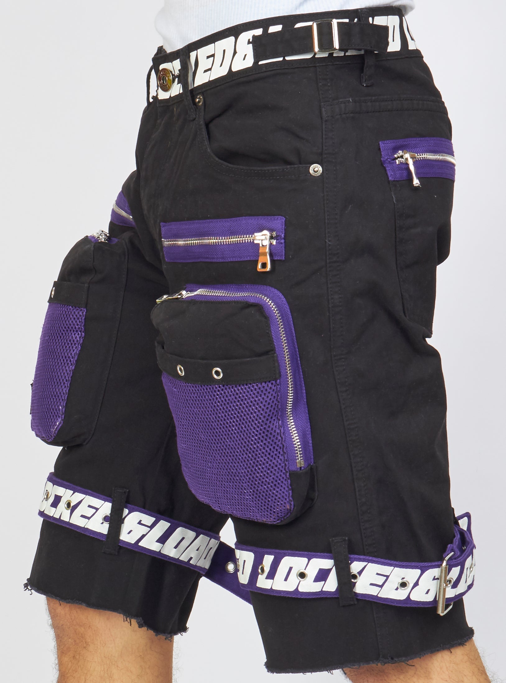 LNL Shorts - Strapped - Black and Purple - LDS421102