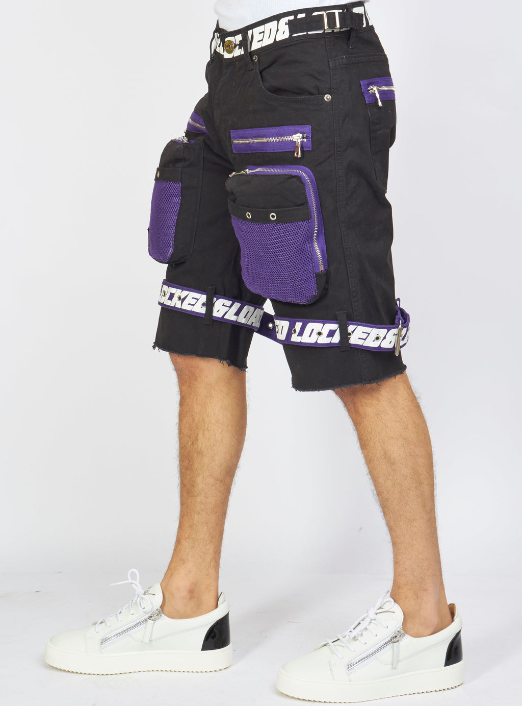 LNL Shorts - Strapped - Black and Purple - LDS421102