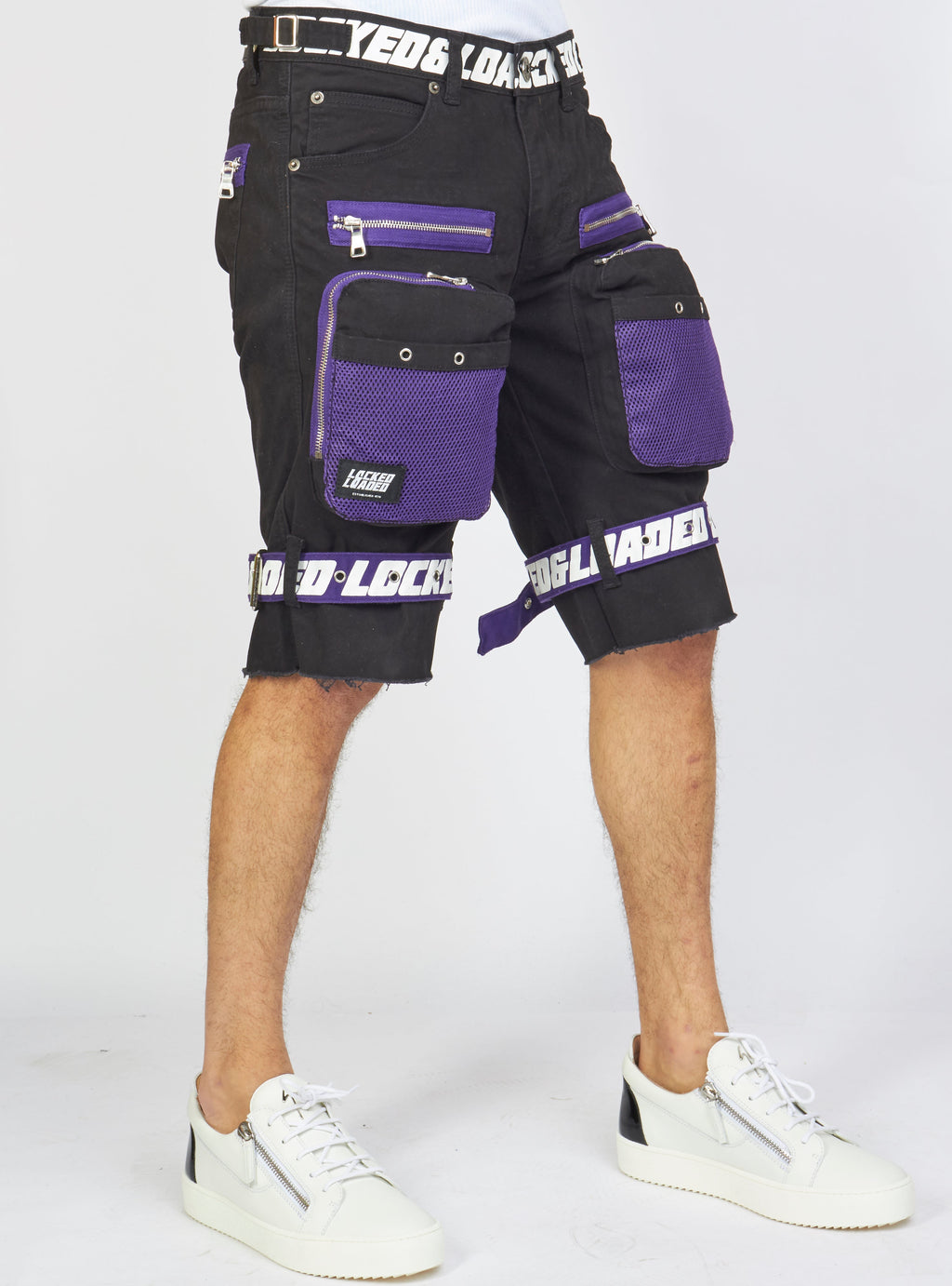 LNL Shorts - Strapped - Black and Purple - LDS421102