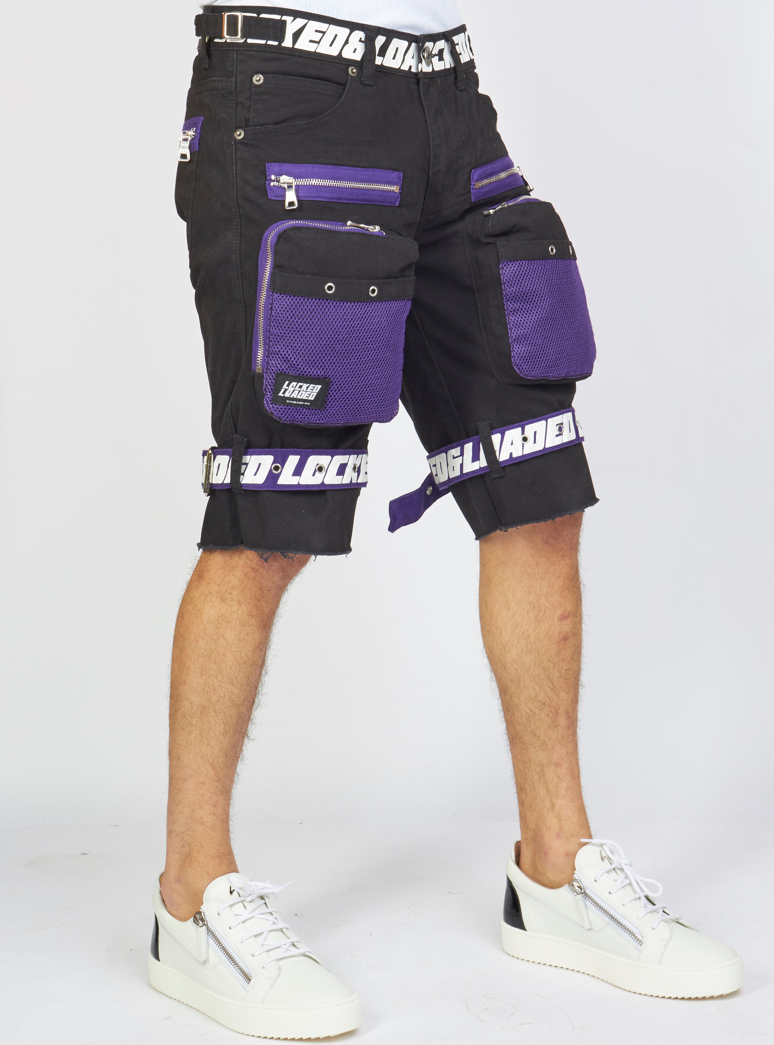 LNL Shorts - Strapped - Black and Purple - LDS421102
