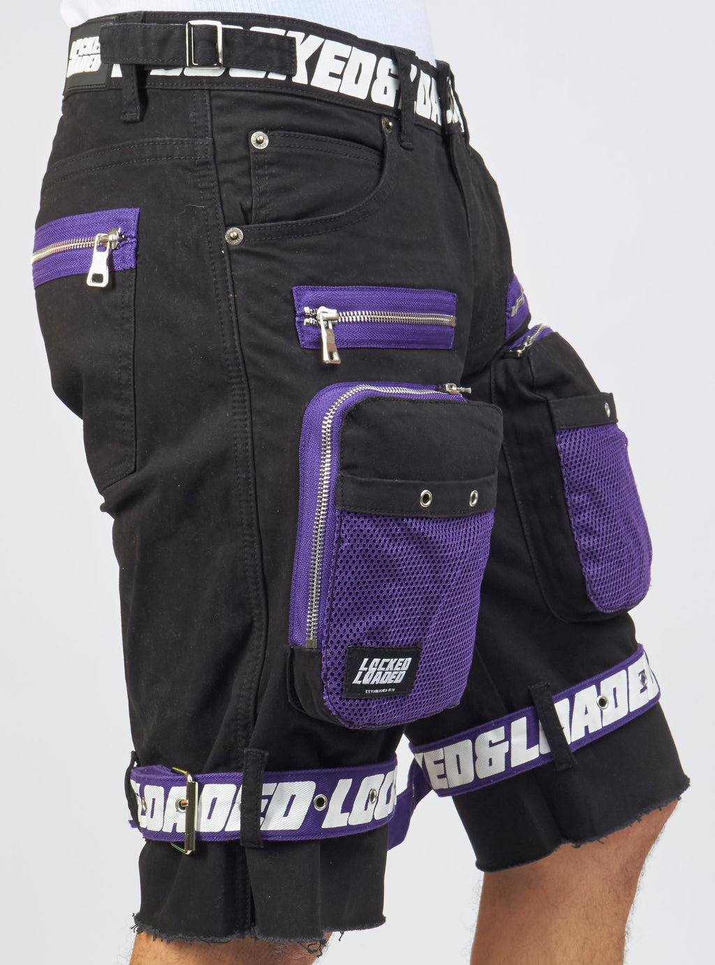 LNL Shorts - Strapped - Black and Purple - LDS421102