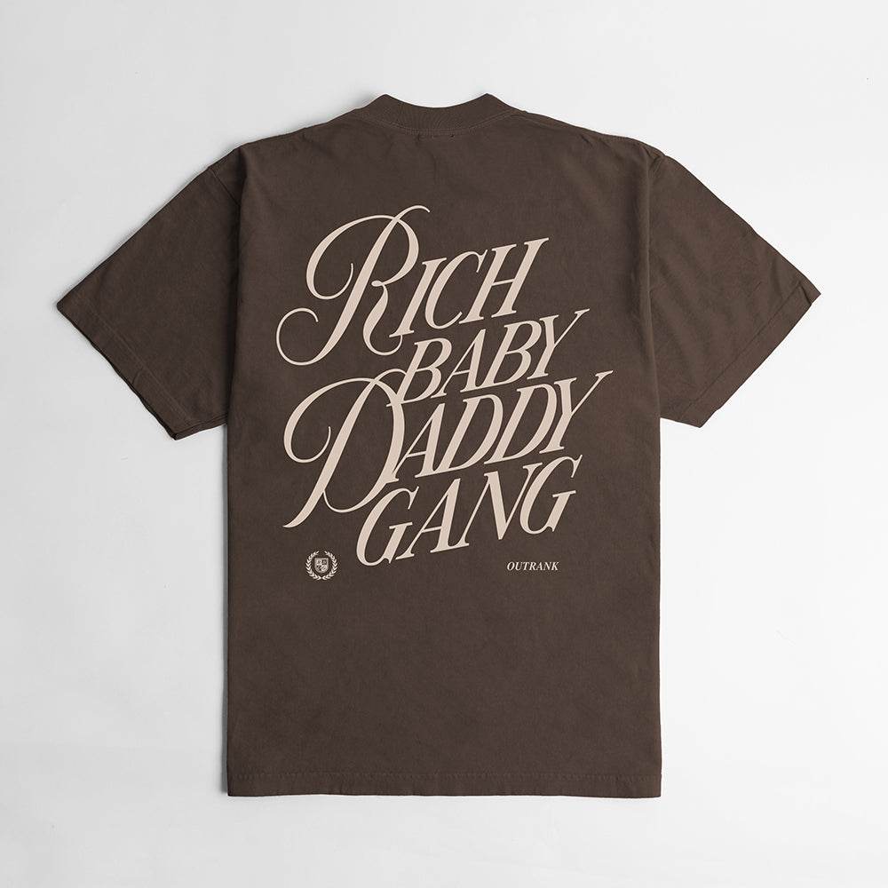 Outrank T-Shirt - Rich Baby Daddy Gang Premium Oversized Crest - Mocha