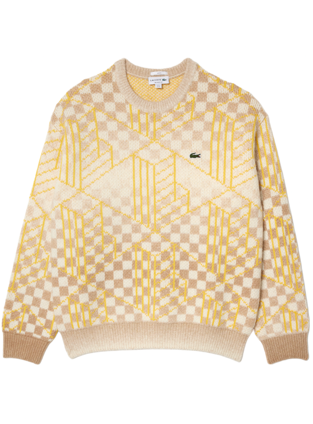 Lacoste Sweater - Unisex Monogram Alpaca - Brown Yellow - AH08125