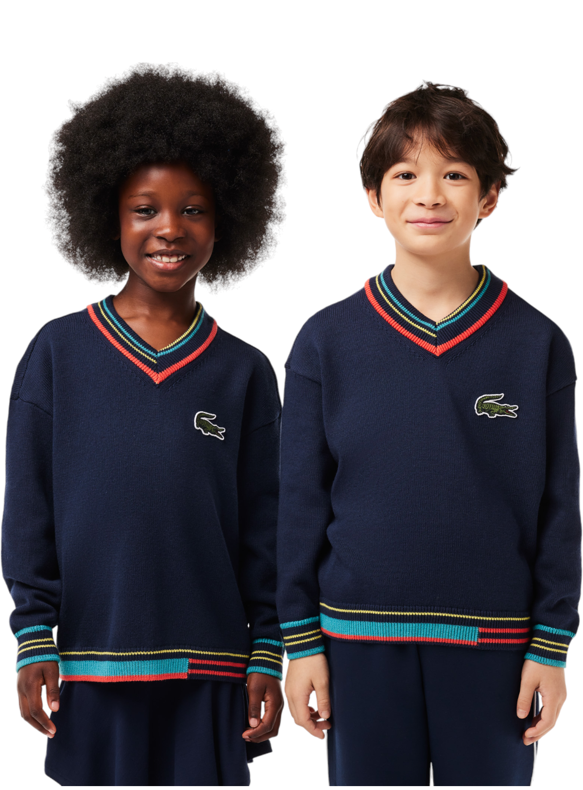 Lacoste Sweater - Kids' Cotton and Wool Blend V-Neck - Navy - AJ1201