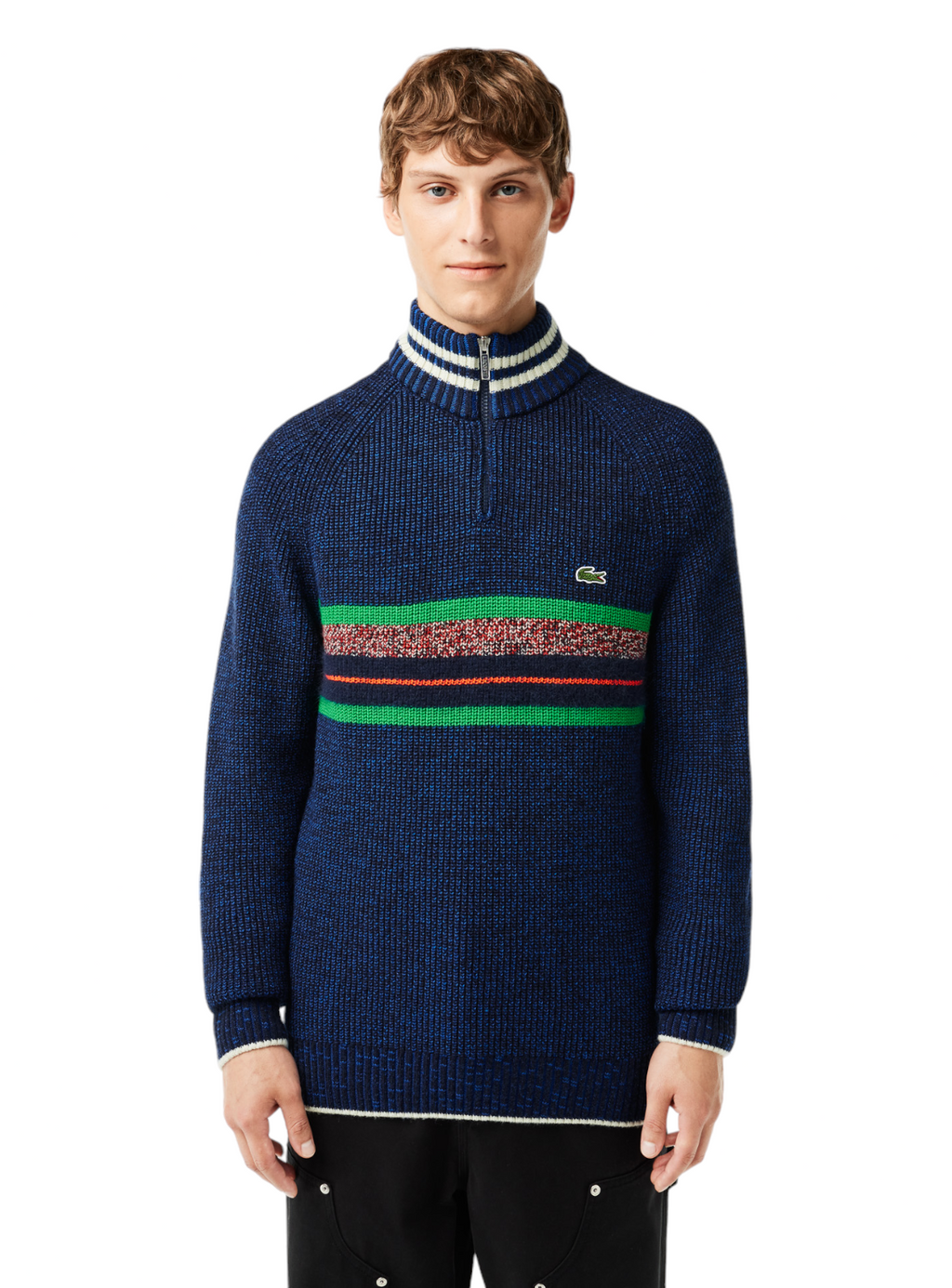Lacoste Sweater - Made in France High-Neck Wool - Navy Blue White - AH0817